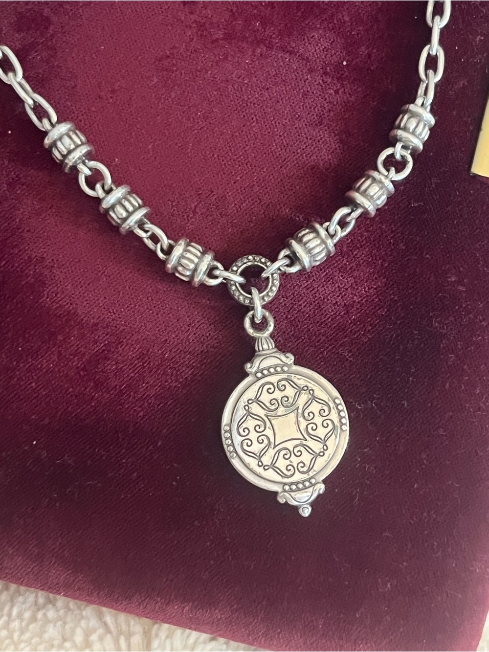 Brighton Filigree Double Sided Round Pendant Necklace EUC